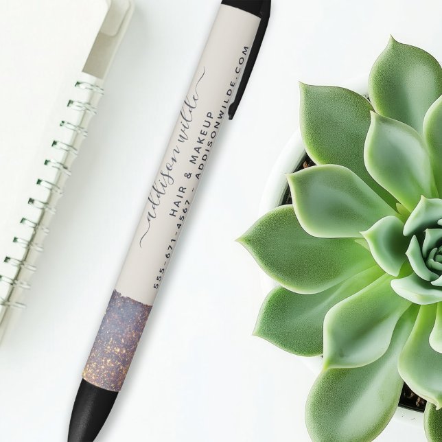 Caneta Preta Roxo Iridescente Dourado Glam Glitter Salão Modern (Criador carregado)