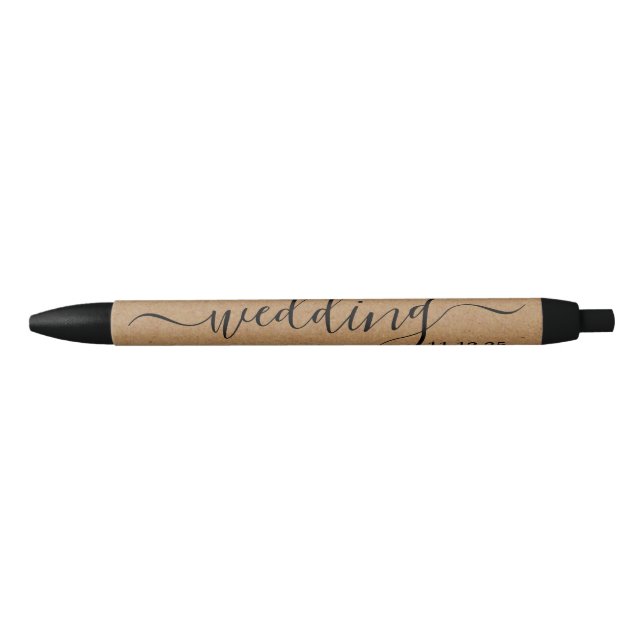 Caneta Preta Rustic Country Kraft Simple Script Weding Favor (Frente)