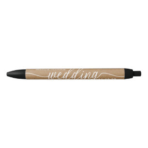 Caneta Preta Rustic Country Kraft Simple Script Weding Favor