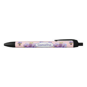 Caneta Preta Sabby Purple Pansy Rosa Shabby Chic Nome de Menina