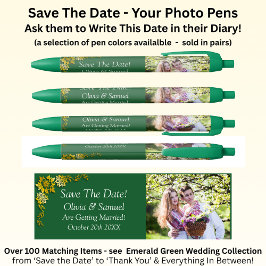 Caneta Preta Save The Date - Photo + Emerald Green & Gold