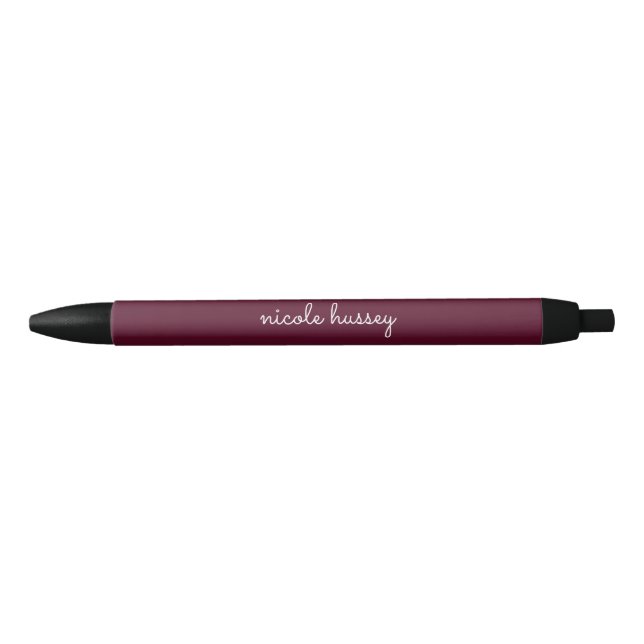 Caneta Preta Script Burgundy | Na moda Monograma Moderno (Frente)