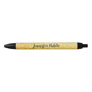 Caneta Preta Script de Modelo de Glitter Dourado Personalizado,