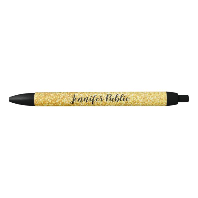 Caneta Preta Script de Modelo de Glitter Dourado Personalizado, (Frente)