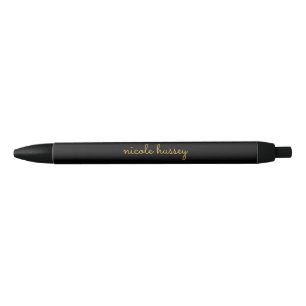 Caneta Preta Script Preto e Dourado Monograma Moderno Elegant