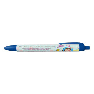 Caneta Preta Senhorita Arrumadeira Limpeza Lavagem Rosa Azul