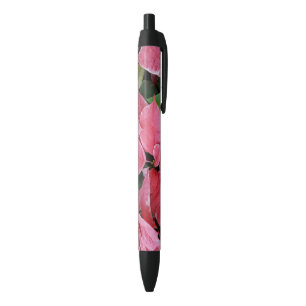 Caneta Preta Silver Star Marble Poinsettias Feriado Rosa Floral