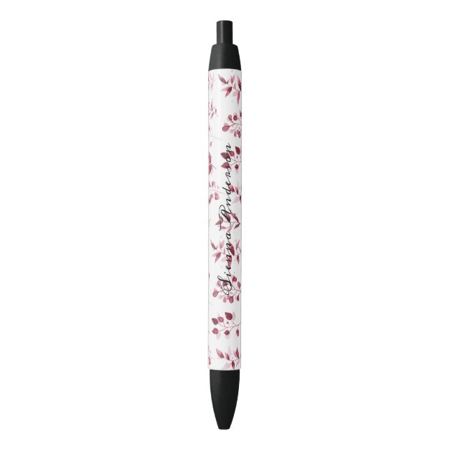 Caneta Preta Simples casamento Russo Burgundy Floral Bloom (Frente Vertical)