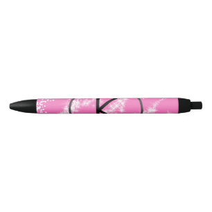 Caneta Preta simples monograma branco, mínimo, cor-de-rosa, águ