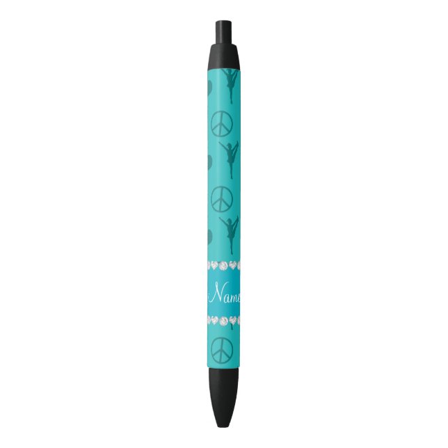 Caneta Preta Sinal de paz cheerleading dos corações de turquesa (Frente Vertical)