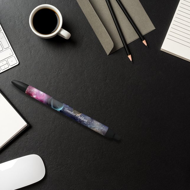 Caneta Preta Sistema Solar Galáxia do Espaço Exterior Monograma (Criador carregado)