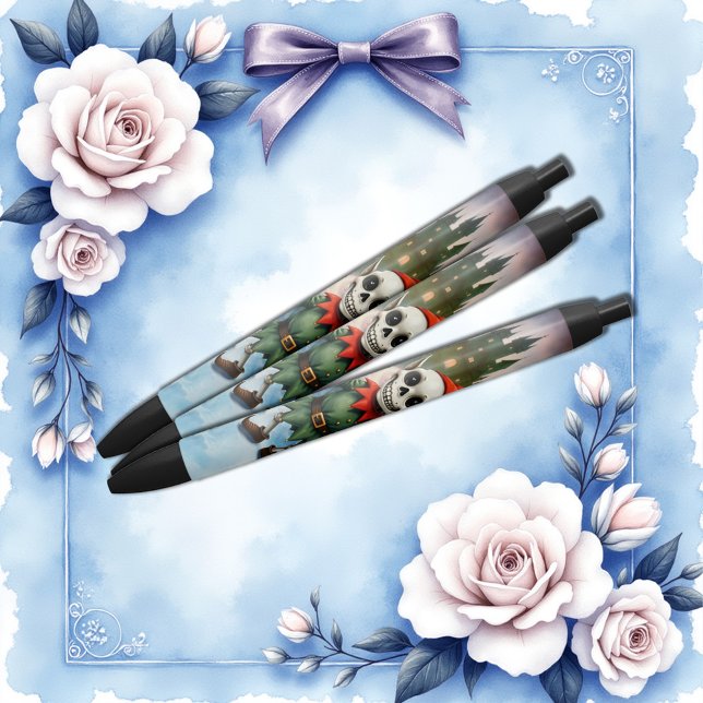 Caneta Preta Skeleton Christmas Elf – Creepy Cute Dark Holiday  (Criador carregado)