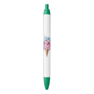 Caneta Preta Sorvete Waffle Rosa Sakura Cone