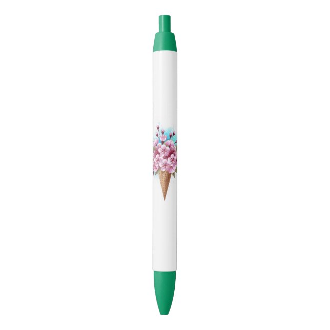 Caneta Preta Sorvete Waffle Rosa Sakura Cone (Frente Vertical)