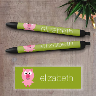 Caneta Preta Suíno de Fazenda de Cartoon - Rosa e Verde limão