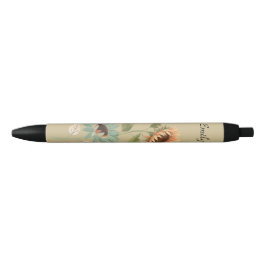 Caneta Preta Sunflower Theme Name Pen For Planners