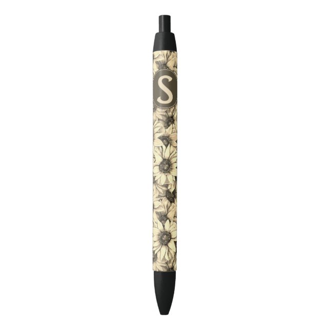 Caneta Preta Sunflower Vintage Charm Sepia Tone Pen (Frente Vertical)