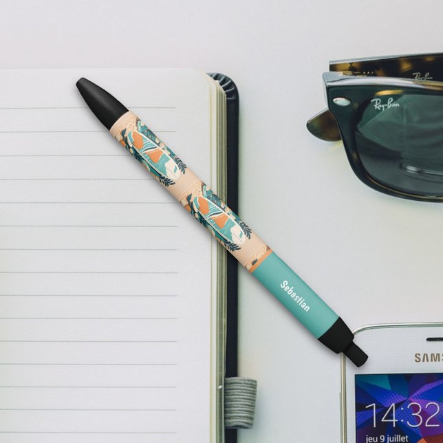 Caneta Preta Surfboard Tropical Beach Retro Abstrato para Adole (Criador carregado)