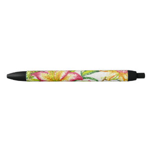 Caneta Preta Tapeçaria floral de brilho do primavera