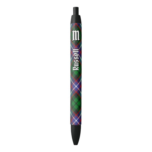 Caneta Preta Tartan do Clã Russell (Frente Vertical)