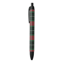 Caneta Preta Tartan Verde e Vermelho