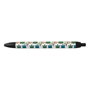 Caneta Preta Tartaruga Marinha Tropical Padrão Floral Oceano