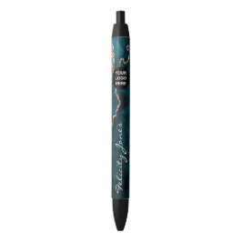 Caneta Preta Teal - Ágata Turquesa e Ouro Negócios