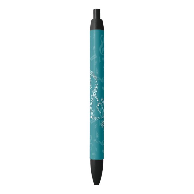 Caneta Preta Teal and White Treble Clef Music Notes (Frente Vertical)