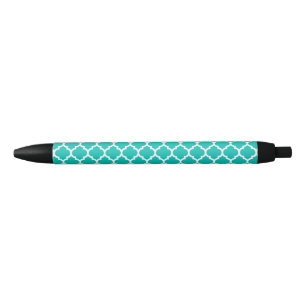 Caneta Preta Teal White Quatrefoil marroquino Trellis Padrão #5