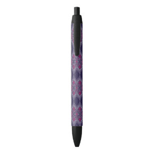 Caneta Preta Tecido Roxo Elegante com Padrão Floral Amarelo