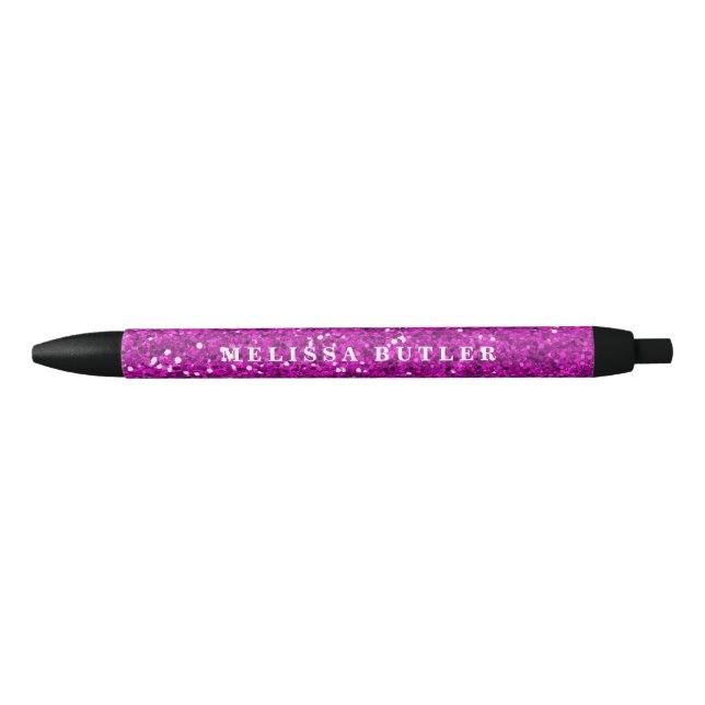 Caneta Preta Tendência da Glitter Rosa Girly (Frente)