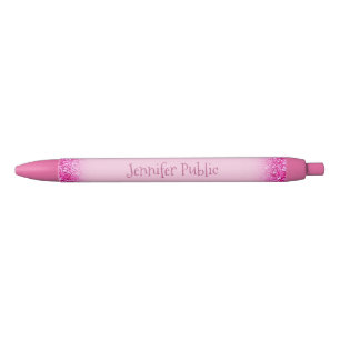 Caneta Preta Tendência de Glitter Girly Pink com Nome de Script