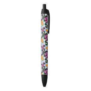 Caneta Preta Teste padrão da elegância com flores 2 do narcis
