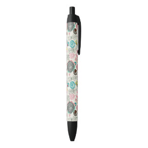 Caneta Preta Teste padrão floral no estilo retro 5