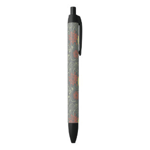 Caneta Preta Teste padrão floral retro 2