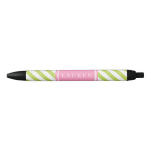 Caneta Preta Teste padrão verde e cor-de-rosa personalizado da