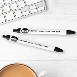 Caneta Preta Texto do Logotipo Negócios Promocional Branco  