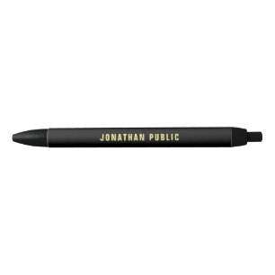 Caneta Preta Texto Minimalista Simples Cor Dourada Personalizad