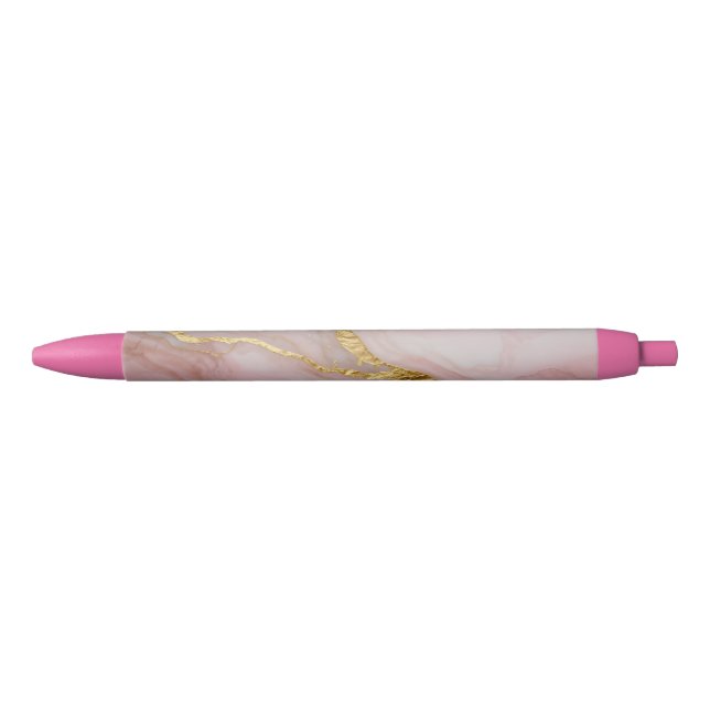 Caneta Preta Textura de mármore dourado e rosa (Frente)