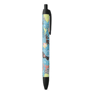 Caneta Preta Textura tropical com Toucans e colibris