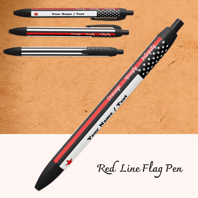 Caneta Preta Thin Red Line, American Flag, Fireman Personalizad (Criador carregado)
