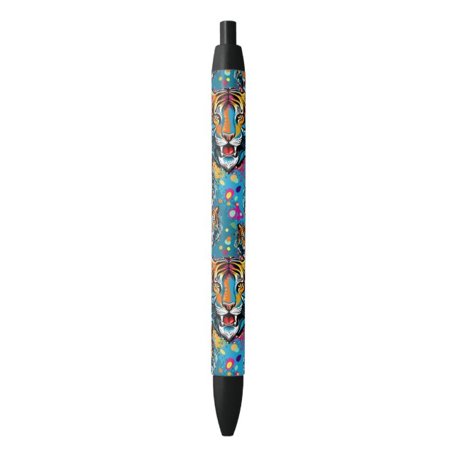 Caneta Preta Tinta de cores Arco-íris Cabeça de Tigre (Frente Vertical)