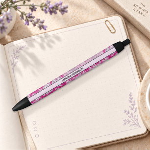 Caneta Preta Toile de Jouy monograma floral rosa magenta vintag