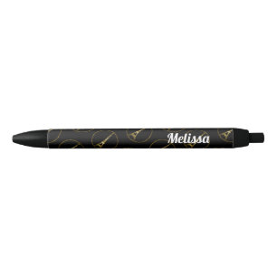 Caneta Preta Torre Eiffel brilho dourado brilhos Personalize