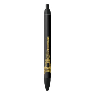 Caneta Preta Torre Eiffel Glam Dourado
