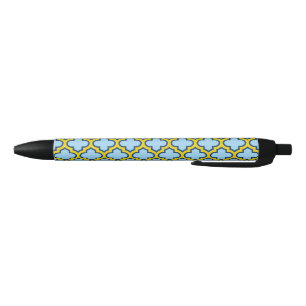 Caneta Preta Trellis azul e amarela, lete, quatrefoil