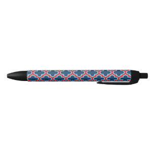 Caneta Preta Trellis, Latice, Quatrefoil, azul e vermelho marro