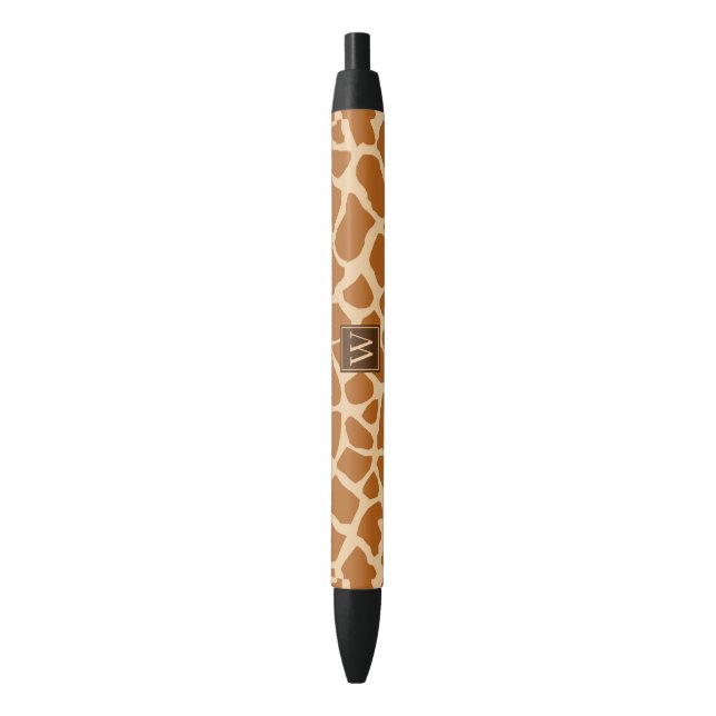 Caneta Preta Trendy Giraffe Impressão com Monograma Chic (Frente Vertical)