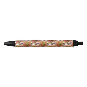 Caneta Preta Tulipa Rosa e Amarela