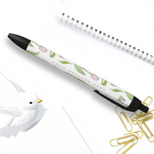 Caneta Preta Tulipa Rosa Moderna Personalizada Flor